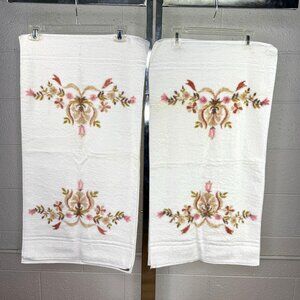 Vintage Fieldcrest Hand Towel Brown Pink on White Floral Print  Set of 4